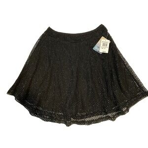 Be Bop Black Flared A-Line Mesh Embellished Mini Pull On Skater Skirt Juniors S